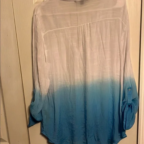 Zac & Rachel Blue and White Pleated Tunic with Mandarin Collar - Picture 2 of 4